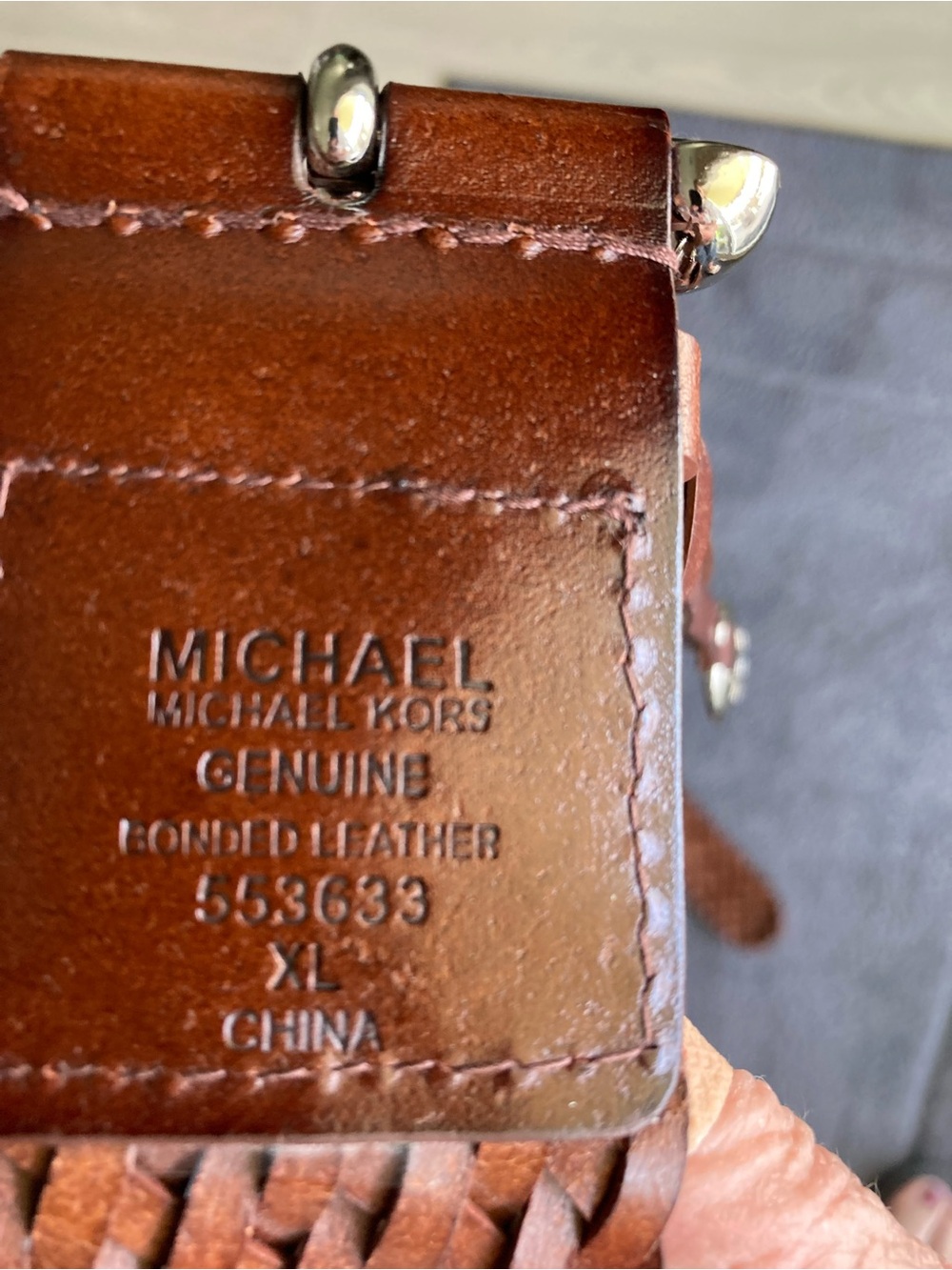 Michael Kors Brown Woven Leather Belt with Silver MK Charms - Picture 3 of 3